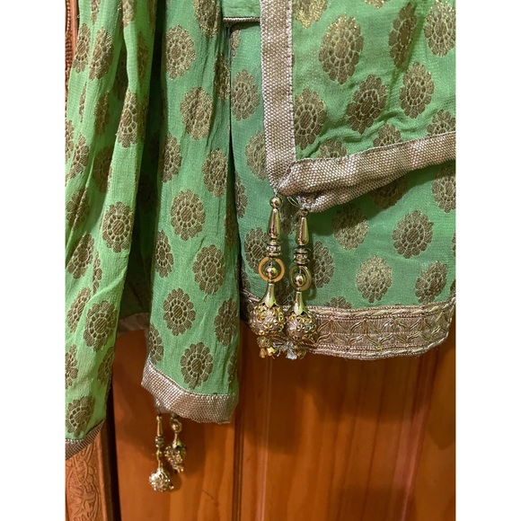 Green and Gold Embroidered Salwar Kameez - Picture 5 of 5